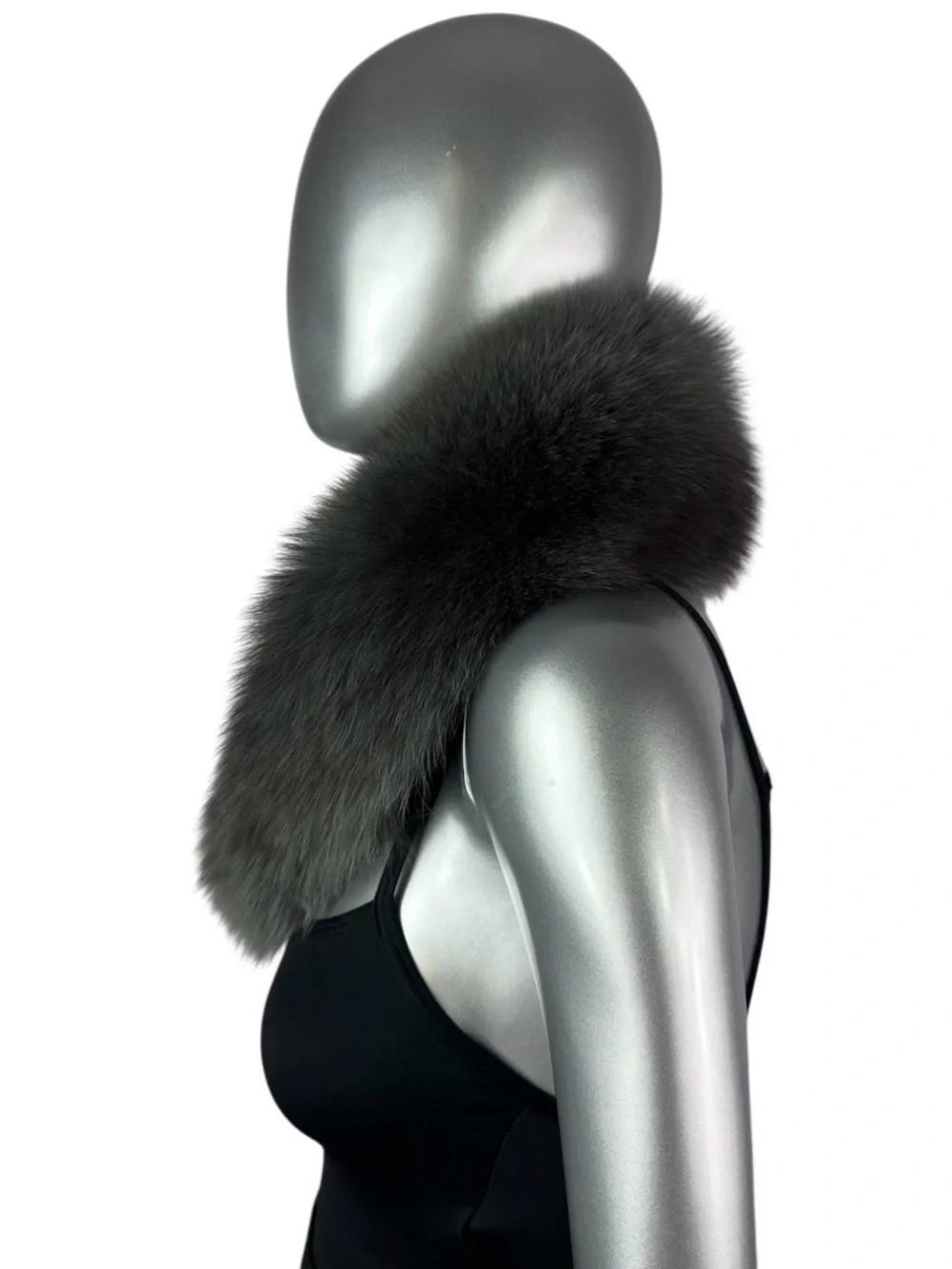 DARK GRAY FOX  Shawl Collar, 30” L, Certified Vintage Fur